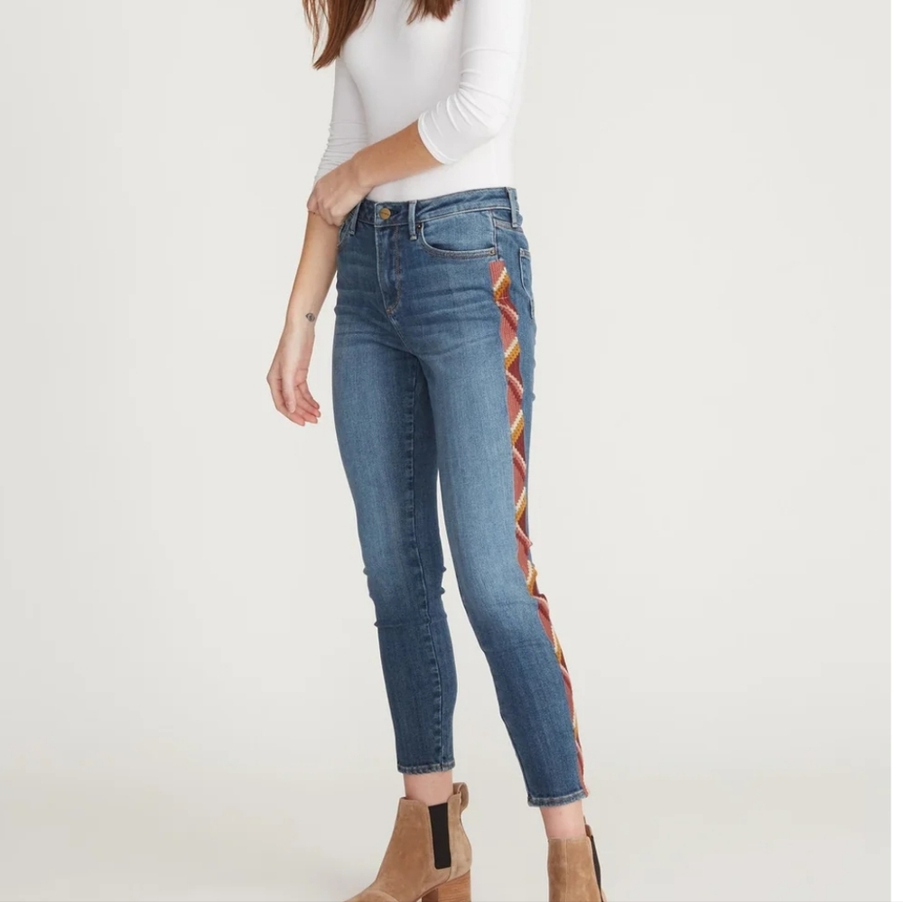 Driftwood Jackie Jeans Southwest Aztec Embroidered Raw Skinny Stretch 30x28